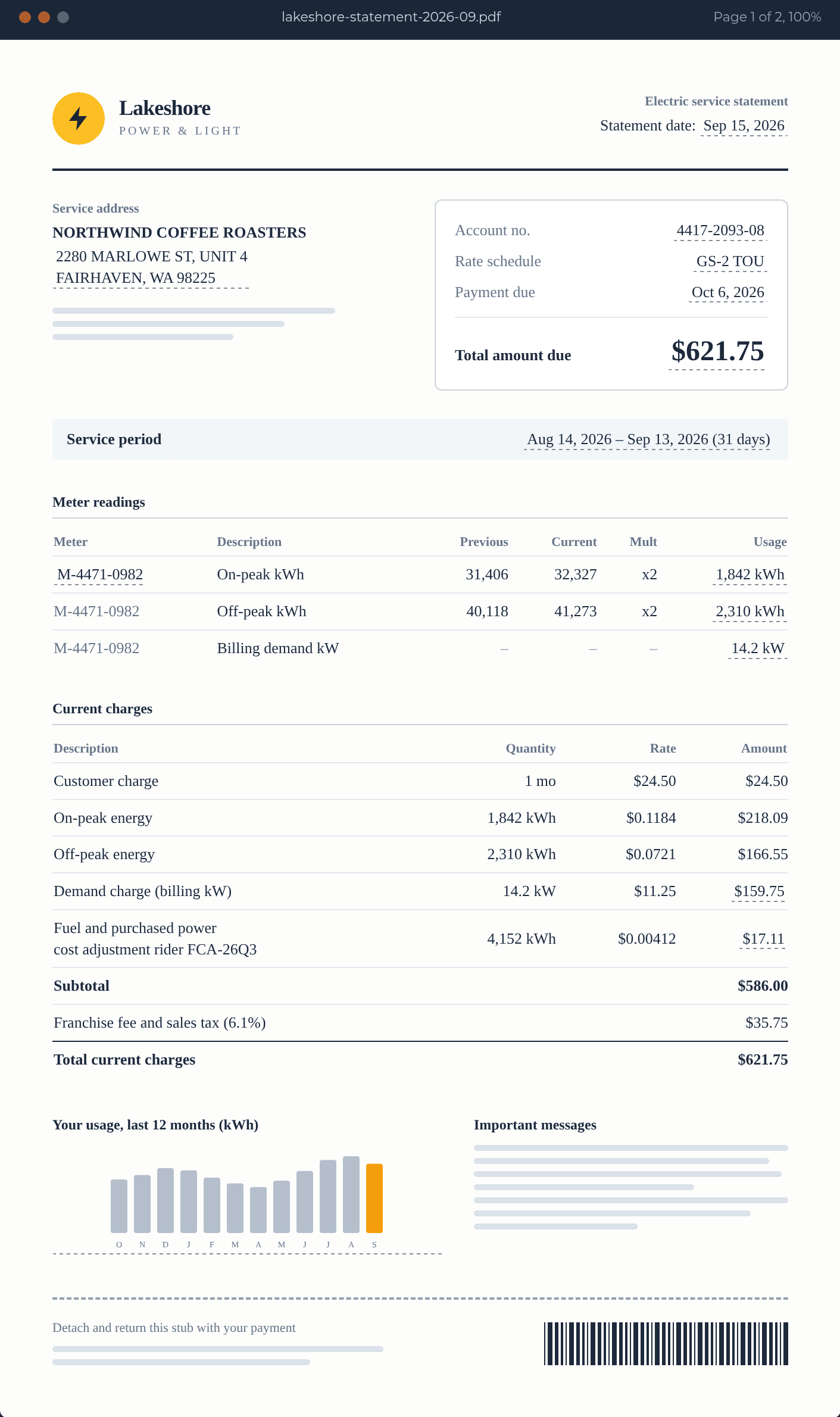 Energy Bill Data Extraction statement preview